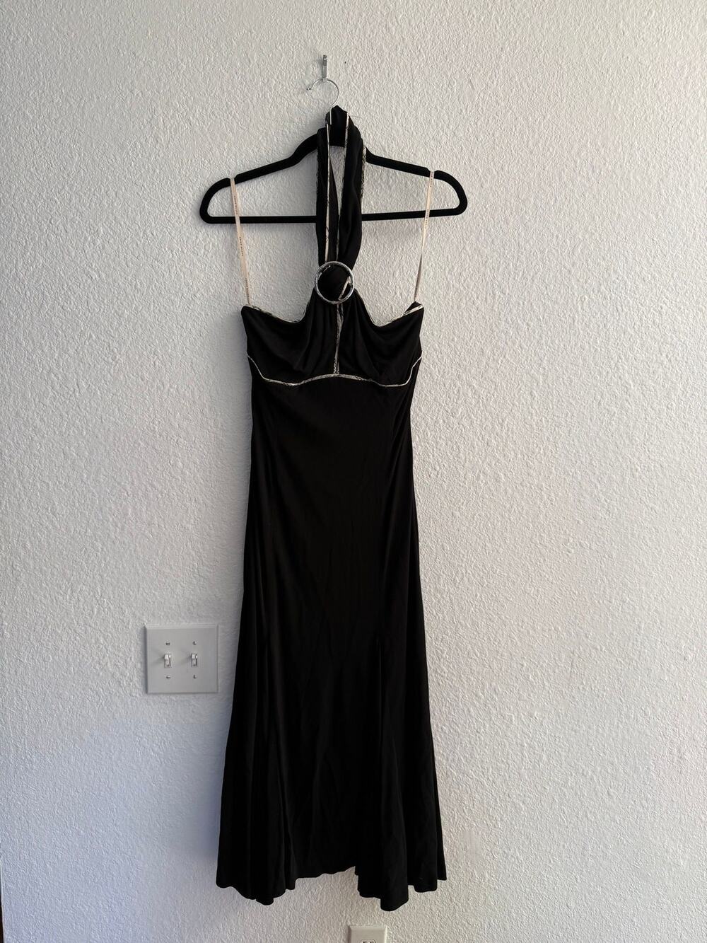 Karen Millen Black Ring Halter Fit & Flare Dress Size 6